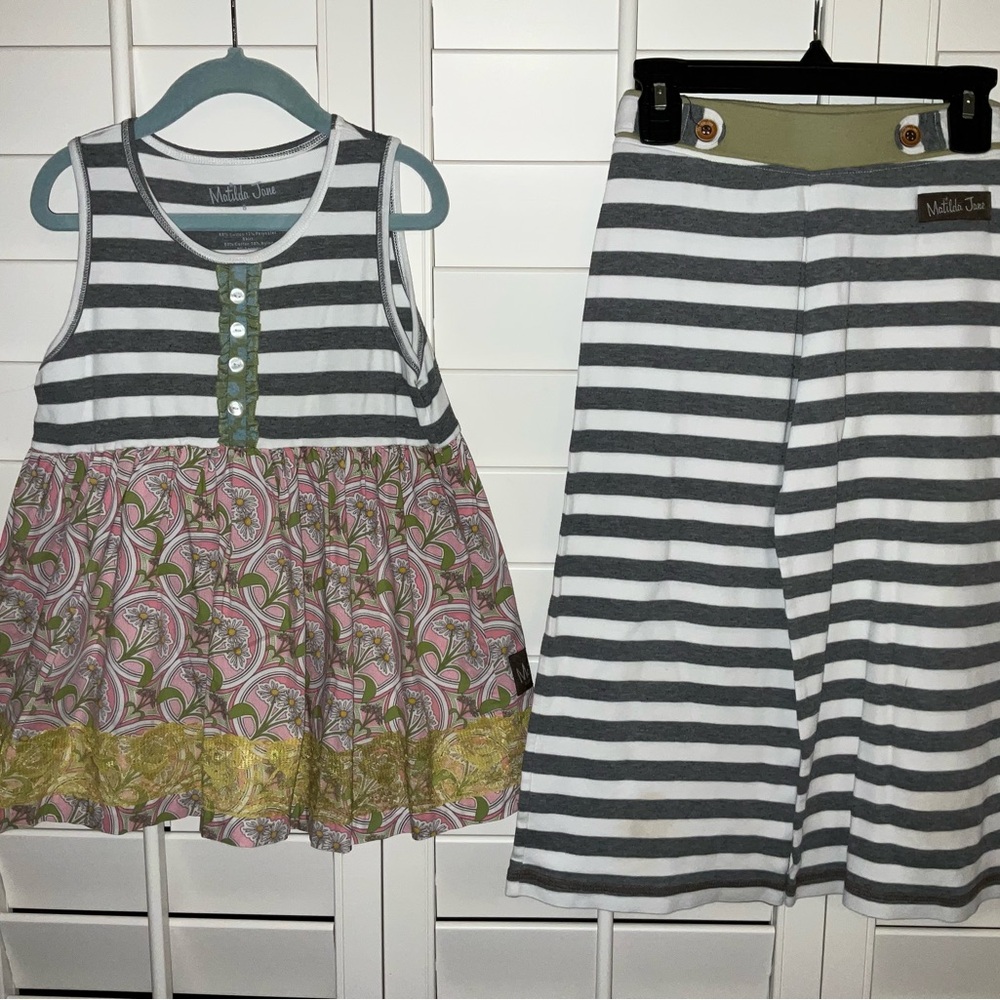 Matilda Jane Gray and White Striped Top w/matching bottoms